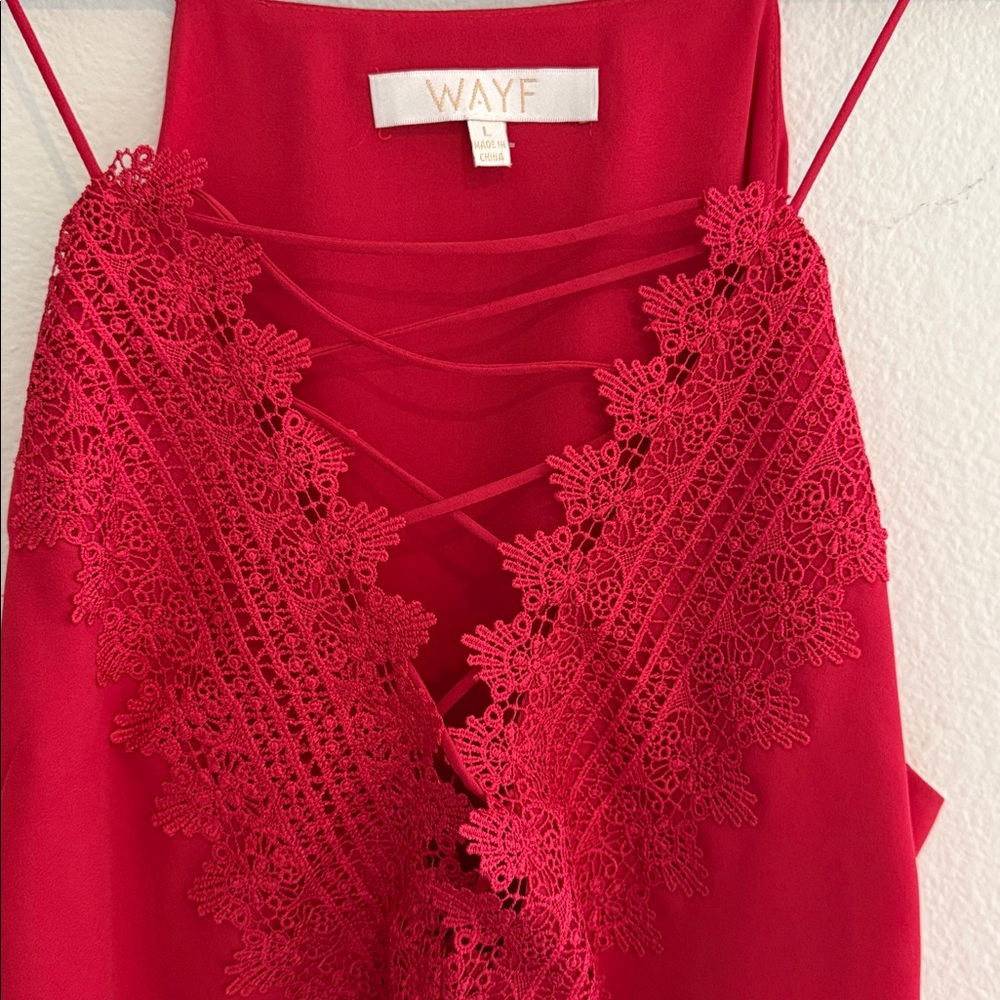 WAYF Pink Berry Posie Camisole Tank Lace Up V-Neck Blouse